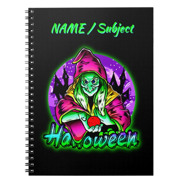 Halloween Spooky Grönt Witch Magic Hat Apple Anteckningsbok (Framsidan)