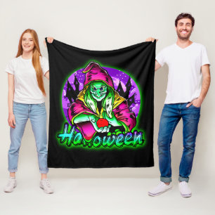 Halloween Spooky Grönt Witch Magic Hat Apple Fleecefilt