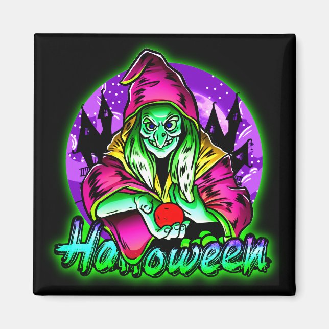 Halloween Spooky Grönt Witch Magic Hat Apple Magnet (Framsidan)