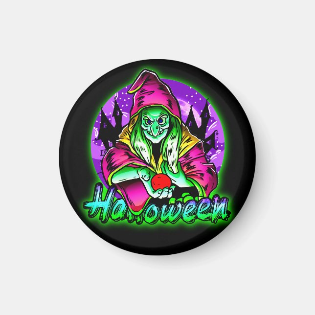 Halloween Spooky Grönt Witch Magic Hat Apple Magnet (Framsidan)