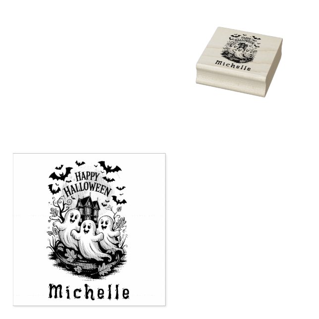 Halloween Spooky Haunted House Ghost och Fladdermu Stämpel (Stämplad)