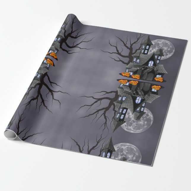 Halloween Spooky Haunted House & Pumpkin Presentpapper (Utrullad)