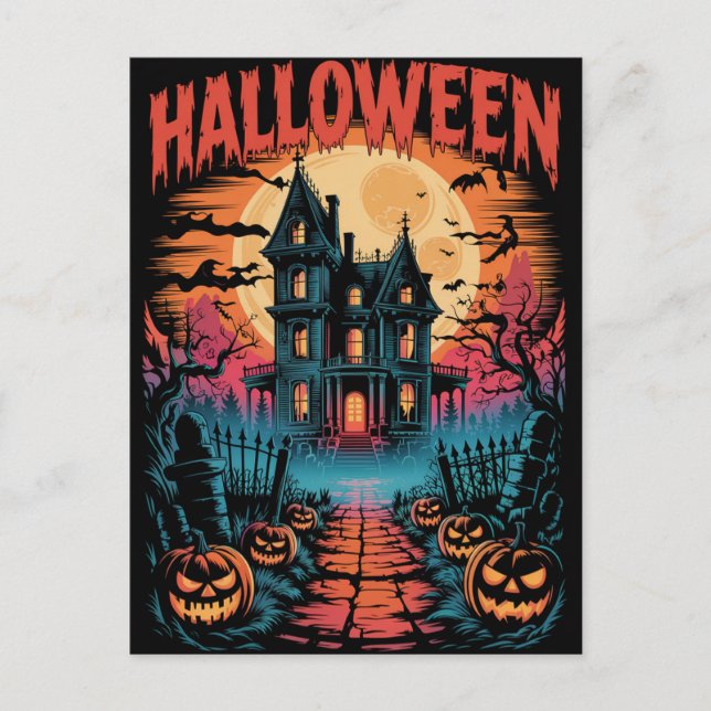 Halloween Spooky Haunted House Pumpkins          P Vykort (Framsida)