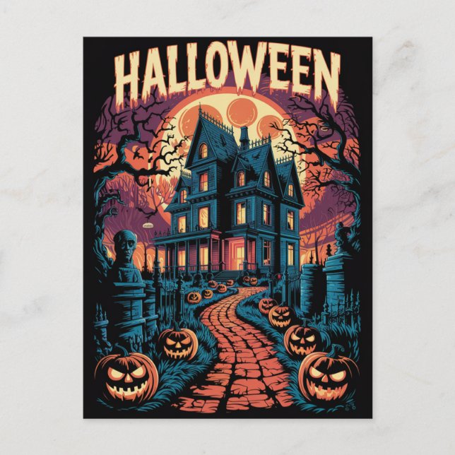 Halloween Spooky Haunted House Pumpkins          Vykort (Framsida)
