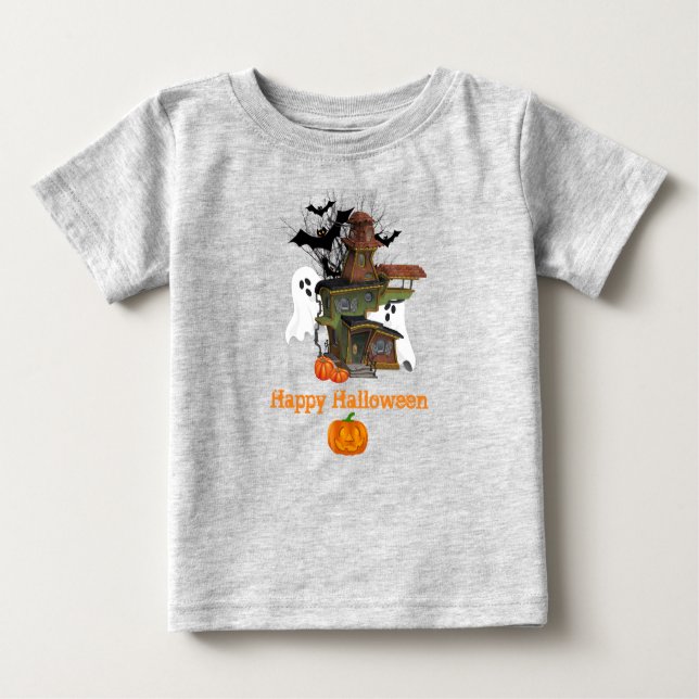 Halloween Spooky House Ghost och Pumpkins Baby T Shirt (Framsida)