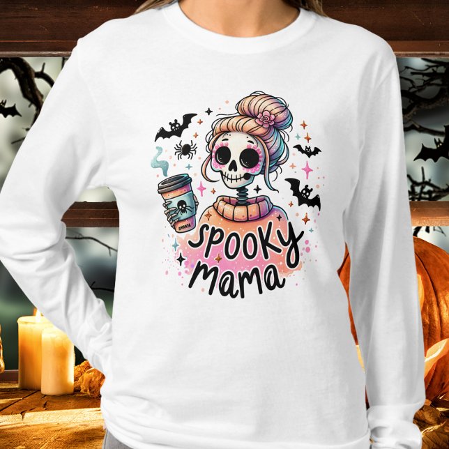 Halloween Spooky Mamma Coffee Skeleton Anpassnings T Shirt (Skapare uppladdad)