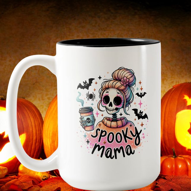 Halloween Spooky Mamma Coffee Skeleton Anpassnings Två-Tonad Mugg (Skapare uppladdad)