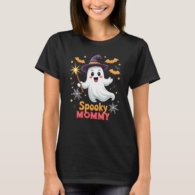 Halloween Spooky Mamma Ghost Witch Hat Anpassade T Shirt (Framsida)