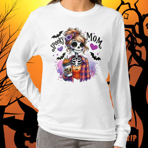 Halloween Spooky Mamma Skeleton Messy Bun Anpassni T Shirt