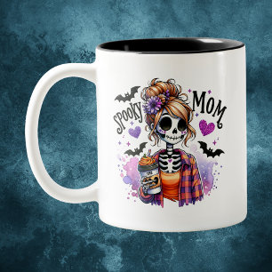 Halloween Spooky Mamma Skeleton Messy Bun Anpassni Två-Tonad Mugg
