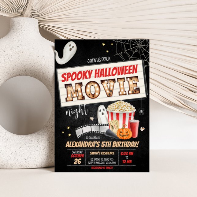 Halloween Spooky Movie Night Födelsedagsfest Inbjudningar (Spooky Halloween Movie Night Birthday Party Invitation)