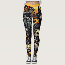 Halloween: Spooky Night of Witches and Pumpkins Leggings