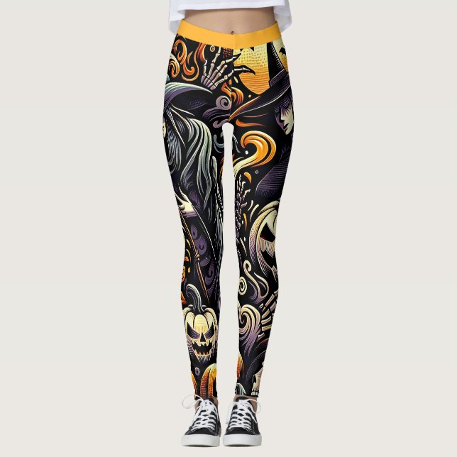Halloween: Spooky Night of Witches and Pumpkins Leggings (Framsida)