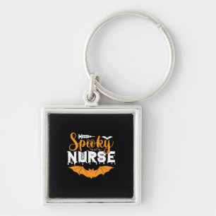 Halloween Spooky Nurse Birthday Fyrkantig Silverfärgad Nyckelring
