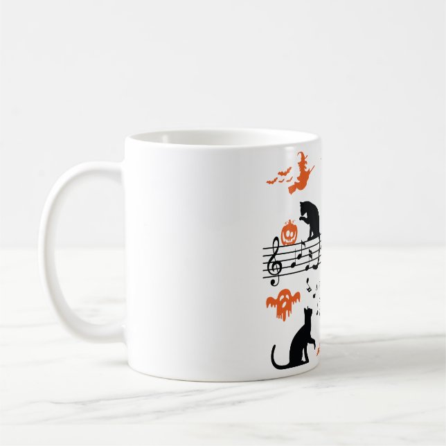 Halloween Spooky och Scary Cats Play Music Note Kaffemugg (Vänster)