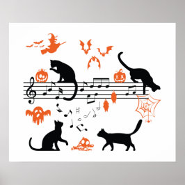 Halloween Spooky och Scary Cats Play Music Note Poster