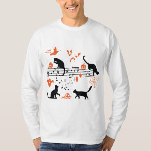 Halloween Spooky och Scary Cats Play Music Note T Shirt
