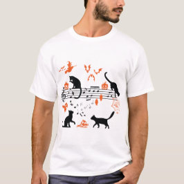 Halloween Spooky och Scary Cats Play Music Note T Shirt