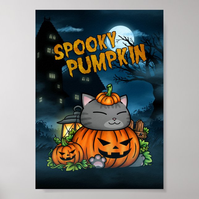 Halloween Spooky Pumpkin Cat Poster (Framsidan)