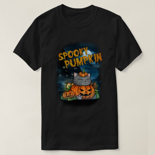 Halloween Spooky Pumpkin Cat T Shirt (Design framsida)
