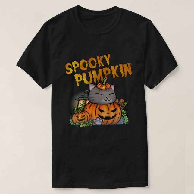 Halloween Spooky Pumpkin Cat T Shirt (Design framsida)