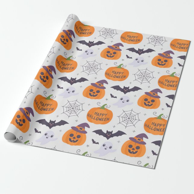 Halloween Spooky Pumpkin Fladdermus Ghost Mönster Presentpapper (Utrullad)