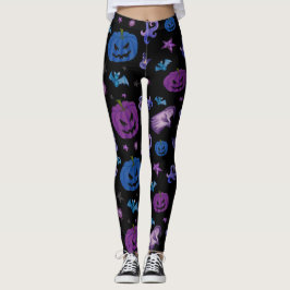 Halloween Spooky Pumpkin Mönster Black-bakgrund Leggings