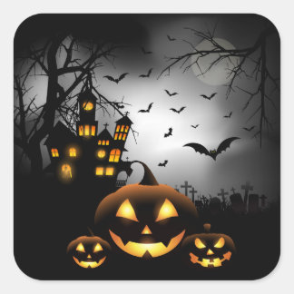 Halloween - Spooky Pumpkins Grått Måne Fyrkantigt Klistermärke