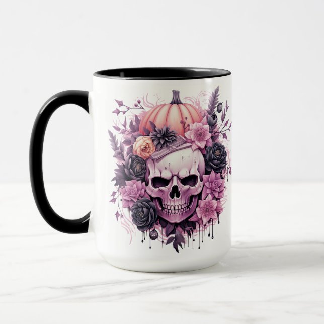 Halloween Spooky Rosa Skull Mugg (Vänster)