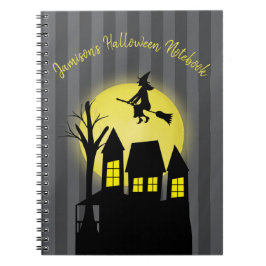 Halloween Spooky Scary Moonlight Flies Witch Anteckningsbok