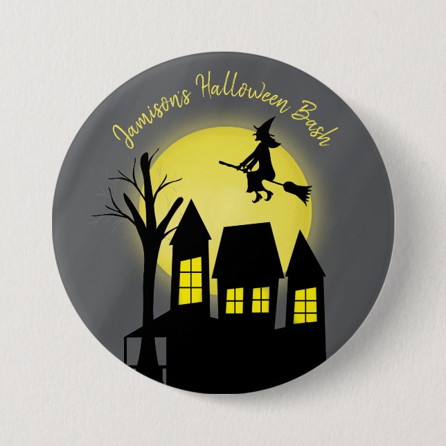 Halloween Spooky Scary Moonlight Flies Witch Knapp (Framsida)