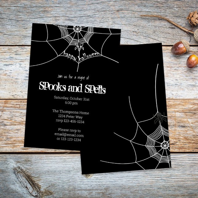 Halloween Spooky Scary Spindelnät Cute Party Inbjudningar (Halloween Spooks and Spells custom invitation.)