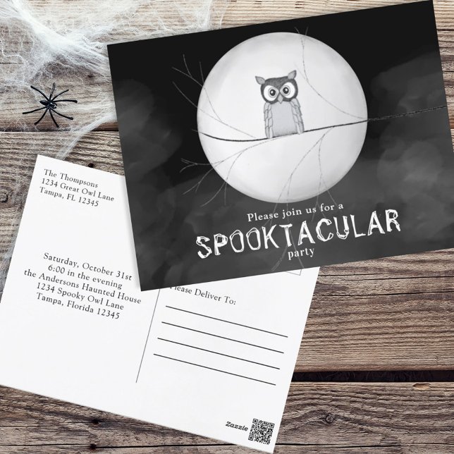 Halloween Spooky Scary Uggla Whimsical Party Vykort (Skapare uppladdad)