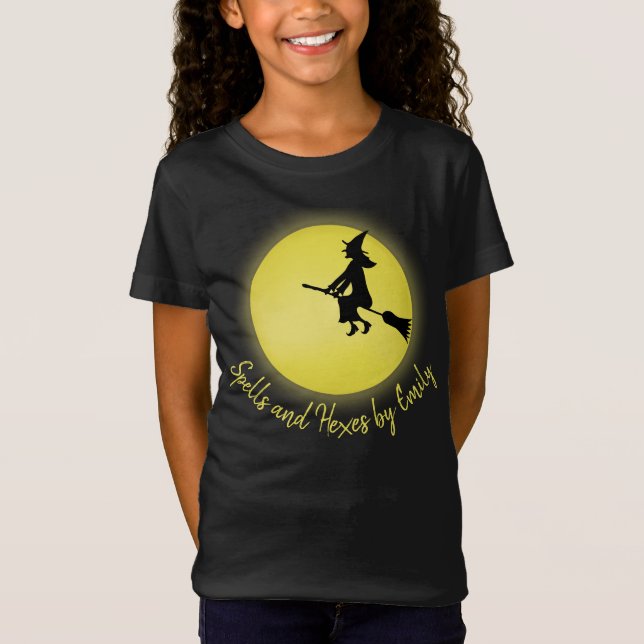 Halloween Spooky Scary Witch Broomstick Moonlight T Shirt (Framsida)
