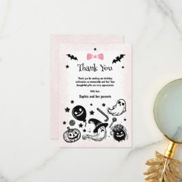 Halloween Spooky Simple Rosa Ribbon Girl Birthday Tack Kort