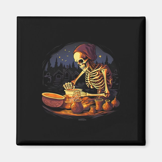 Halloween Spooky Skeleton Clay Pottery Maker Magnet (Framsidan)