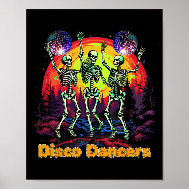 Halloween Spooky Skeleton Disco Dancers Dancing Poster (Framsidan)