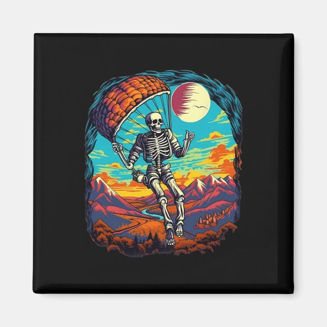 Halloween Spooky Skeleton Paragliding Skydiving Magnet (Framsidan)