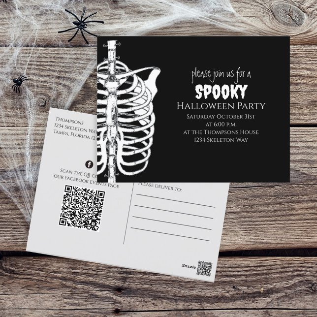 Halloween Spooky Skeleton QR Code Social Media Vykort (Skapare uppladdad)