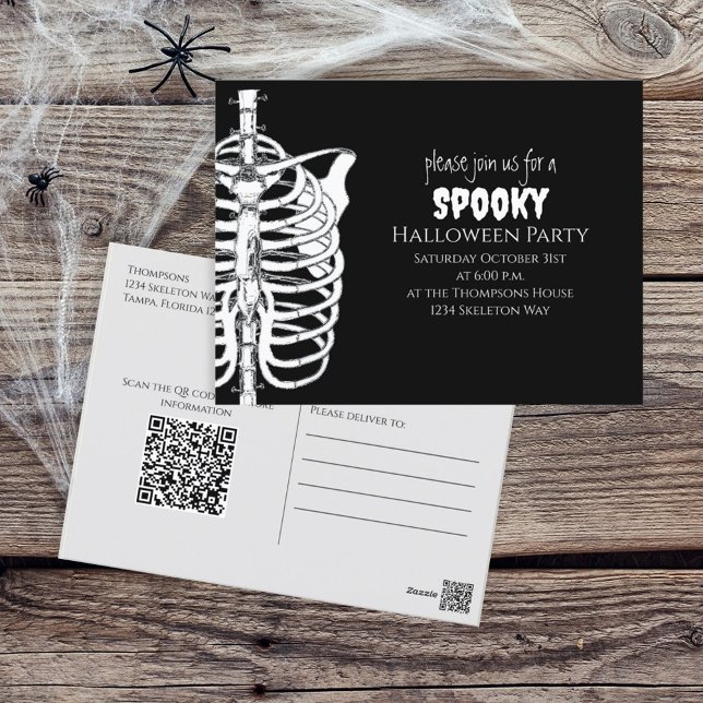 Halloween Spooky Skeleton Scary QR-kod Vykort (Skapare uppladdad)