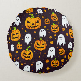 Halloween: Spooky Smiles och Pumpkin Friends Rund Kudde