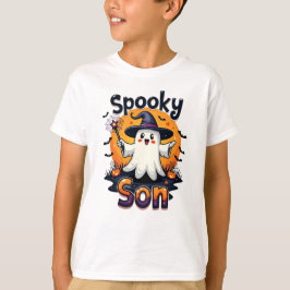 Halloween Spooky Son Ghost med Witch Hat T Shirt