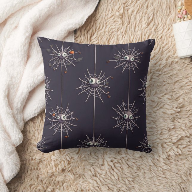Halloween Spooky Spider och Cobweb Cushion Pillow Kudde (Filt)
