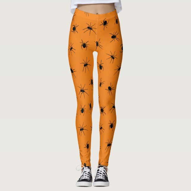 Halloween Spooky Spider Print Orange Leggings (Framsida)