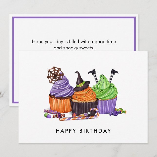 Halloween Spooky Sweet Muffinss Birthday Kort (Fram/baksida)