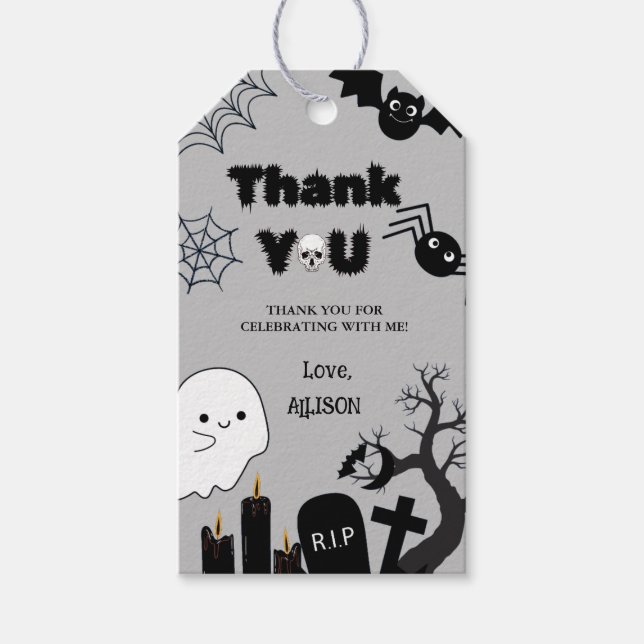 Halloween Spooky Tack Birthday Presentetikett (Framsidan)