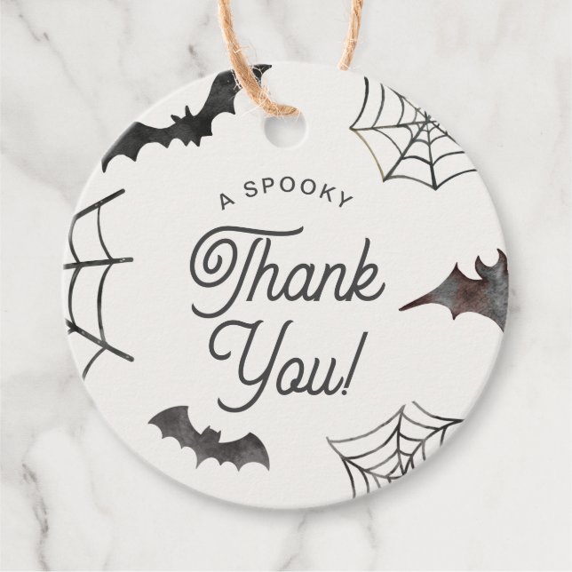 Halloween Spooky Tack Lila Fladdermöss & Spindelnä Gåvor Etiketter (Framsida)