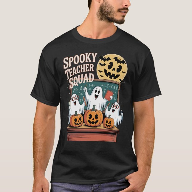 Halloween Spooky Teacher Squad Spöken och Pumpkins T Shirt (Framsida)