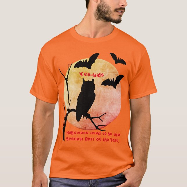 Halloween Spooky Thoughts - Fladdermöss Måne Uggla T Shirt (Framsida)