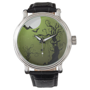 Halloween Spooky Träd, Full Moon, Fladdermus Watch Armbandsur